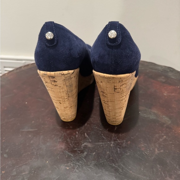 Stuart Weitzman Navy Suede Wedges Size 7 - Picture 3 of 3